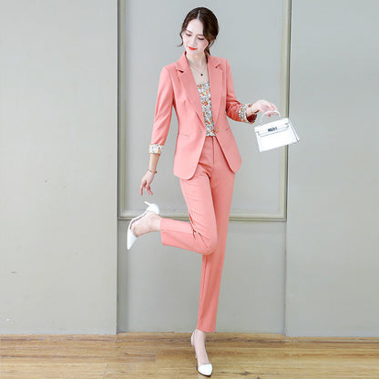 jinran 2022 Summer New Korean Fashion Elegant Women's Pants Suit Printed Vest Flannel Jacket Casual Trousers Three Piece Set Blazer