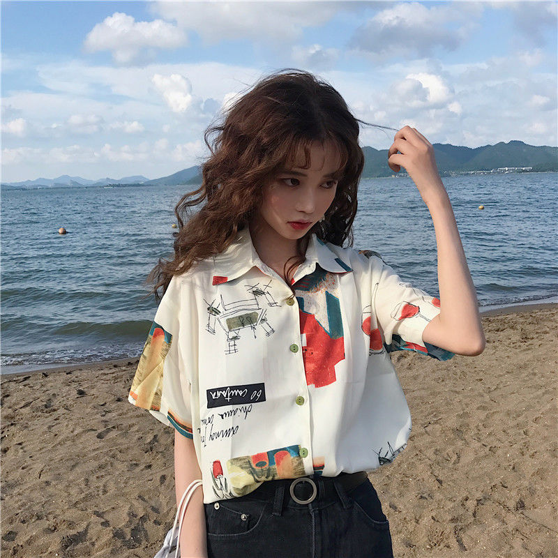 jinran Chiffon Blouse Women Women's Summer Tunic Vintage Clothes Female Hawaiian Shirt with Short Sleeve Harajuku Top Women