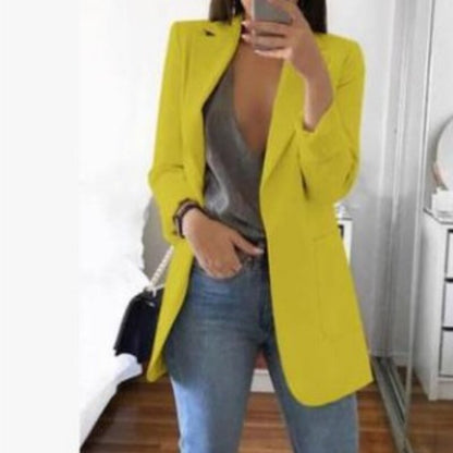 jinran Suit Jacket Female Spring Autumn New European American Solid Color Fashion Lapel Slim Cardigan Leisure Suit Jacket Female