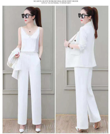 jinran Summer Korean Style Elegant Women's Pants Suit Fashion Slim Jacket Trousers Two-piece Set Office Blazer Temperament Tracksuit