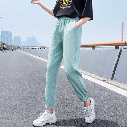 jinran Women'S Spring And Summer Ice Silk Sports  New 9-Point Pants Loose And Thin Female Fashion Leisure Mosquito Proof Trousers