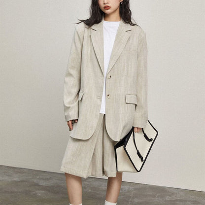 jinran Spring Summer Women's Casual Solid Color Single Breasted Pocket Decorative Big Loose  Oversized Jacket