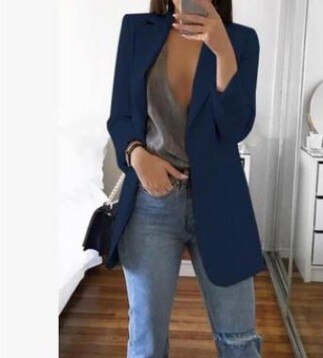 jinran Suit Jacket Female Spring Autumn New European American Solid Color Fashion Lapel Slim Cardigan Leisure Suit Jacket Female