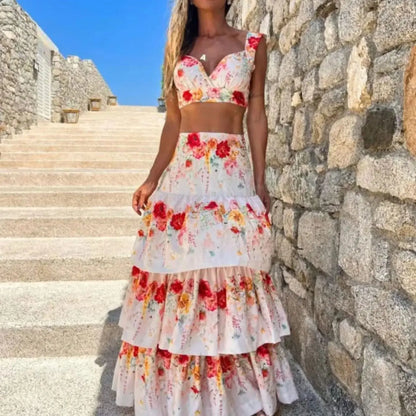 jinran 2024 Dress Women Summer V Neck Spaghetti Strap Floral Sleeveless Casual Split Long Maxi Dress Halter Cover Up