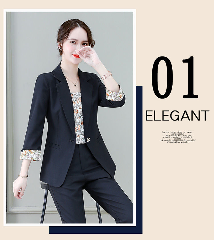 jinran 2022 Summer New Korean Fashion Elegant Women's Pants Suit Printed Vest Flannel Jacket Casual Trousers Three Piece Set Blazer