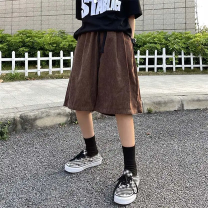 Brown Corduroy Shorts Oversized Baggy Five Point Trousers Summer Korean Fashion Wide Leg Pants Ins Hip Hop Bottoms Men and Women