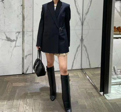 jinran Suit jacket female 2022 Spring and Autumn new Hepburn style French style long black suit dress design sense jacket S-XL