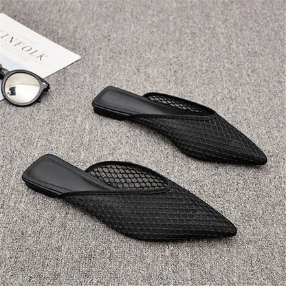 jinran Pointed Toe Half Slippers Women Flat Shoes Ladies Mesh Beach Slides Outside Mules Designer Gladiator Sandals  Summer