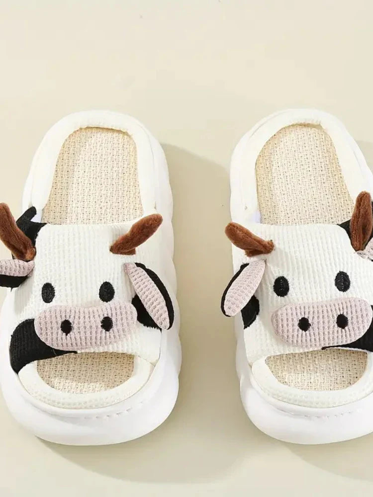 jinran Unisex Open-toed Cow Cartoon Slippers-Non-slip Women New Indoor Shoes Spring Summer Kawaii Comfortable Lovely Family Shoes 2024