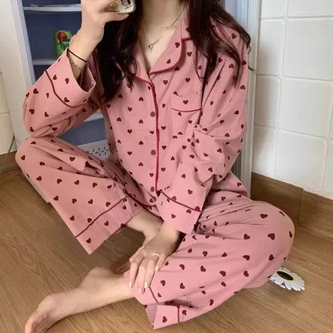 jinran 2024 Korean Style Spring Autumn Rest Pajamas for Women Fashion Long Sleeve Pants High Grade Elegant Comfortable Lapel Loungewear