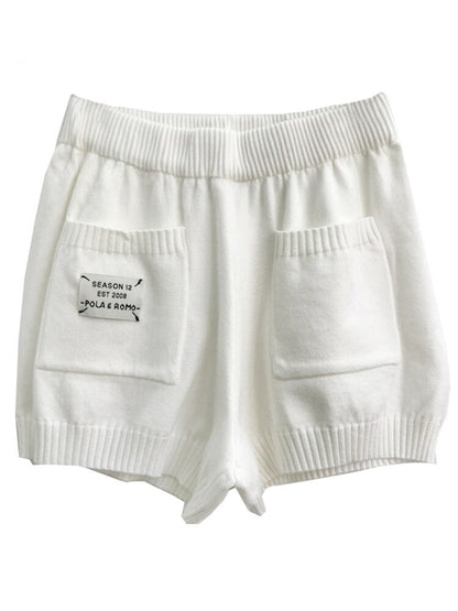 jinran Summer All-match Slim Letter Patch Knitted Shorts Female Casual Pockets White Women's Shorts Sexy Lady Elastic Waist