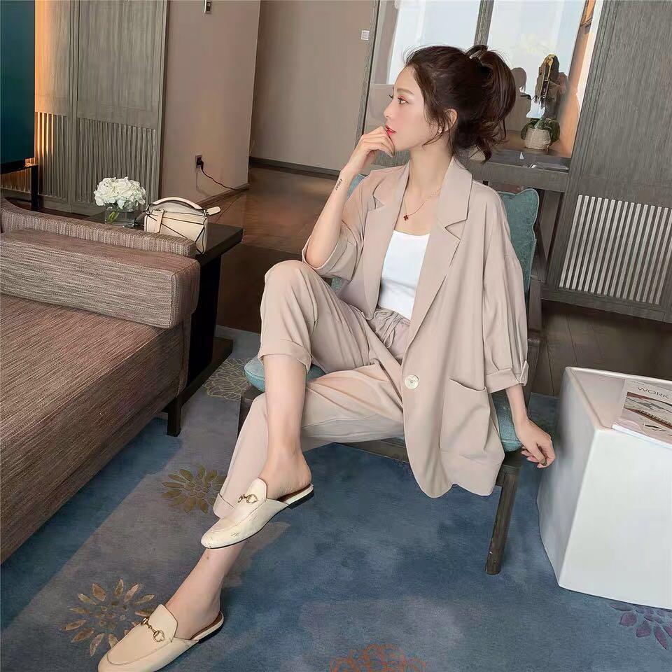 jinran Korean Style New Pink Elegant Women's Pants Suit Fashion Loose Jacket Trousers Two-piece Set Female Office Blazer Tracksuit