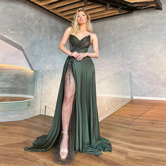 jinran Elegant New Evening Dresses Female Mermaid Off The Shoulder Sleeveless High Slit Fashion Sexy Simple Mopping Party Prom Gowns