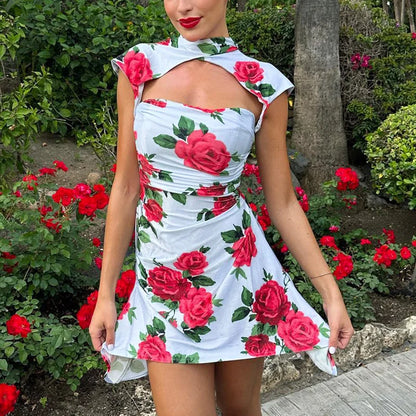 jinran Summer Floral Print Short Sleeve Sexy Mini Bodycon Dresses For Women Evening Party Club Elegant Blue Dress Vestidos