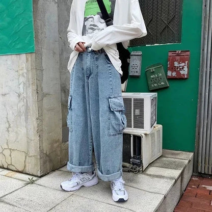 Baggy Jeans Trousers Male Denim Pants Black Wide Leg Pants Men's Jeans Oversize Cargo Korean Streetwear Hip Hop Harajuku