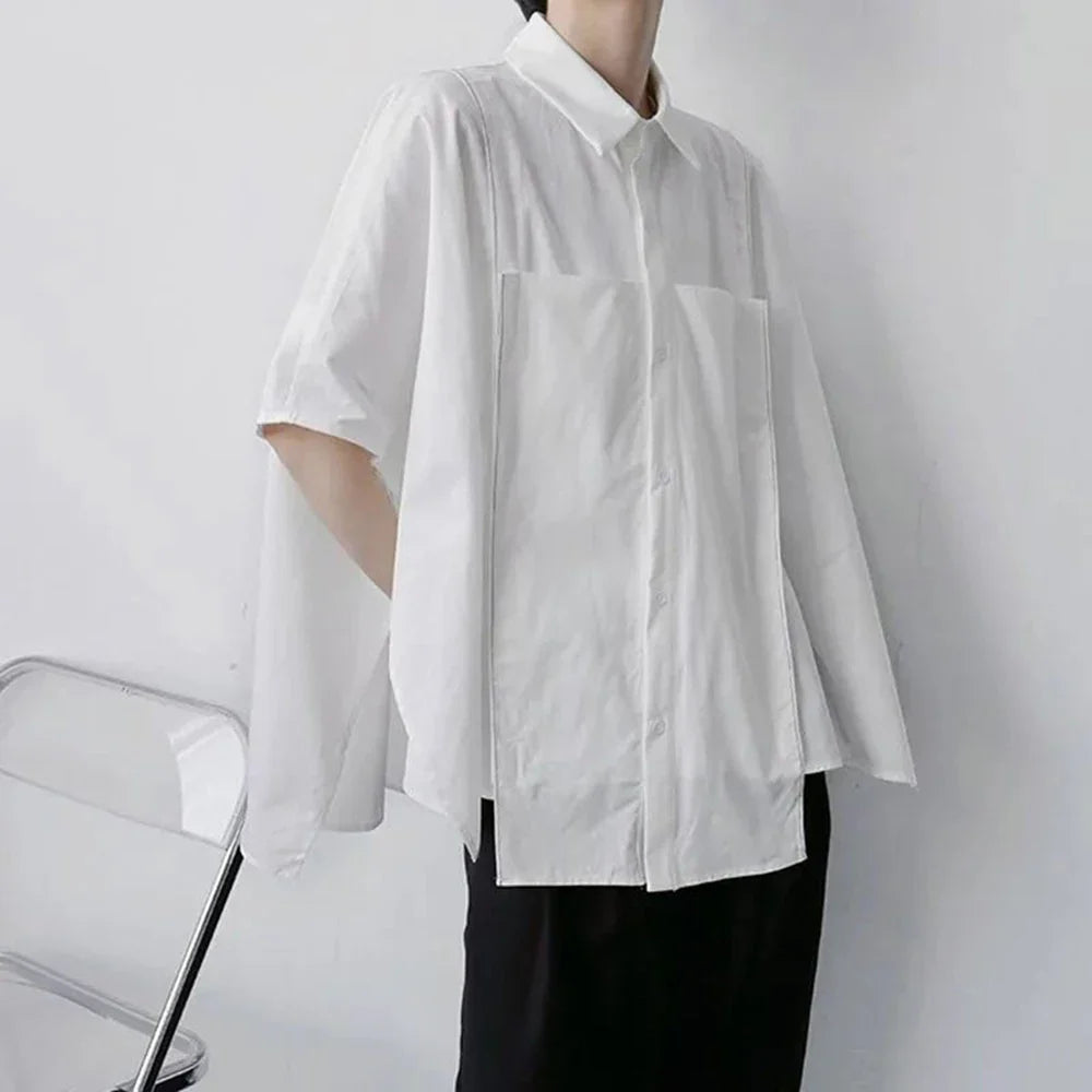 Summer Shirt for Men Korean Fashion Men's Loose Casual Short Sleeve Shirts Irregular Oversize Cloak Shirts Man Clothing Camisa