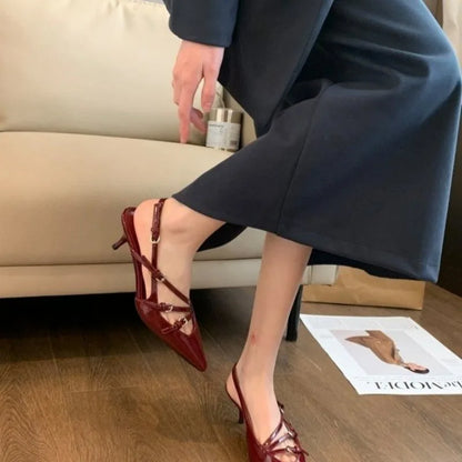 jinran New Fashion Women's Sandals 2024 Summer Ladies Red Pumps Sexy Pointed Toe Thin Heels Wedding Party Shoes Sandalias De Mujer