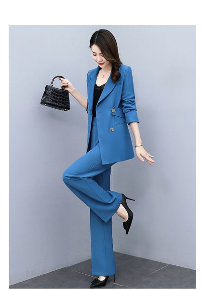 jinran Korean Version High Sense Temperament Professional Suit Elegant Woman 2022 Spring New Style Suit Wide Leg Pants Two-piece Set