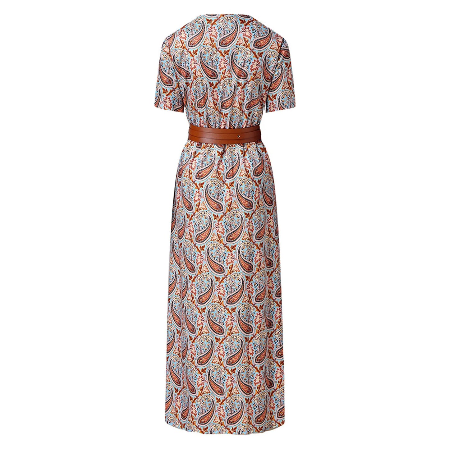 jinran Women Long Chiffon Dress Retro Elegance Short Sleeve A-Line Maxi Dresses Holiday Beach Casual Robe Flower Print Vestido