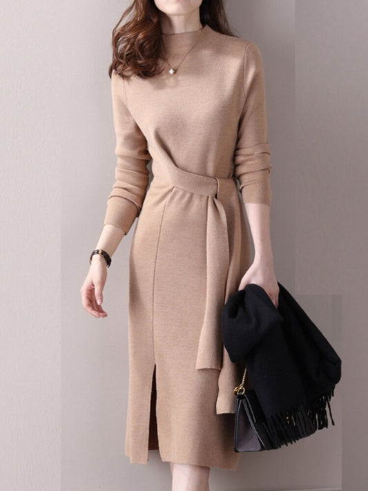 jinran Half-necked Knitted Dress Women's Autumn Winter New Strap Temperament Split Base Sweater Skirt Dress for Women Sweaters Pullover