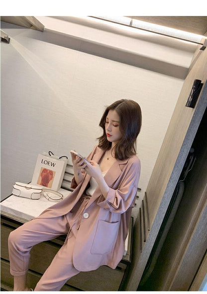 jinran Korean Style New Pink Elegant Women's Pants Suit Fashion Loose Jacket Trousers Two-piece Set Female Office Blazer Tracksuit