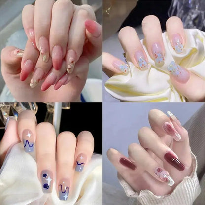 jinran Box New Christmas Elk Snowflake Fake Nails Artificial Short Round Press on Acrylic Nails Tips Coffin Nail with Glue