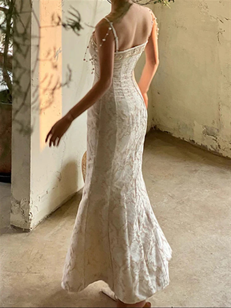 jinran Woman Dress Backless Embroidery Vintage 2024 Sleeveless Sexy Beach Boho Lace Party Sundress Women Summer Maxi Vestido