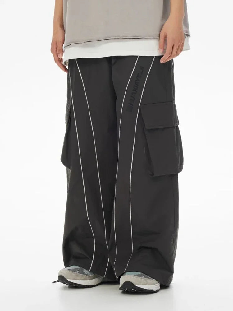 Baggy Wide Leg Cargo Pants Men Oversize gray Cargo Trousers Male Loose Casual Sweatpants Streetwear Hip Hop