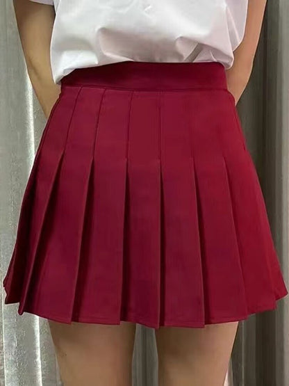 jinran Women Elegant High Waist Pleated A Line Skirt Summer Vintage Harajuku Y2K Plaid Korean Fashion Mini Kawaii Tennis Skirt Grils