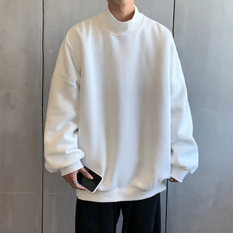 Fleece Sweatshirt Men Korean Fashion Casual Stand-up Collar Hoodie Men Streetwear Hip Hop Pullover Oversize Tops Autumn