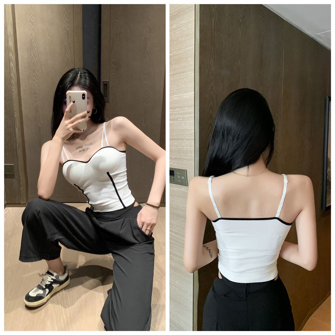 jinran Sexy Camisole Fixed Latex Chest Pad Slim Fit Beautiful Back Bandeau Anti-Sagging Comfortable Elastic Tank Top 2022 New