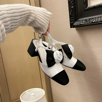 jinran 2024 Camellia 2cm/4cm Thick High Heel Baotou Sandals Silver Pointed 3D Flower Graduation Ceremony Ball Party Sandals 33-42 Pumps