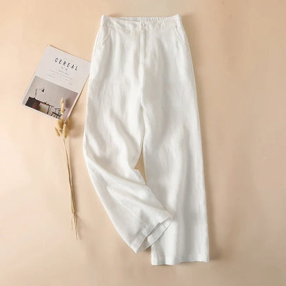 jinran Linen Loose Wide Leg Women's Pants 2024 New Thin Cotton Linen High Waist Drooping Cropped Slimming Casual Straight Trousers