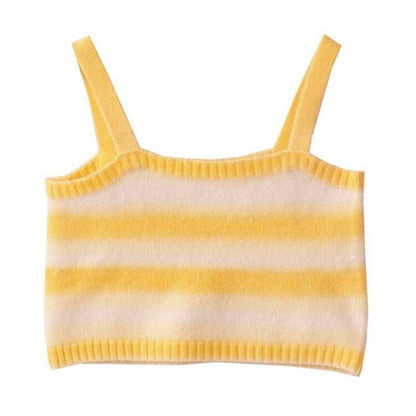 jinran Women Rainbow Striped Crop Tops Female Knitted Sleeveless Tank Tops Summer Camisoles Sweet Girls Casual Party Daily Club Vest