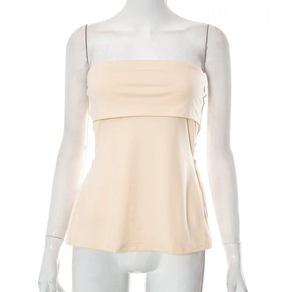 jinran Women's Solid Strapless Tube Corset Summer Sexy Off Shoulder Sleeveless Slim Tops Female Chic Backless Party Club Tops