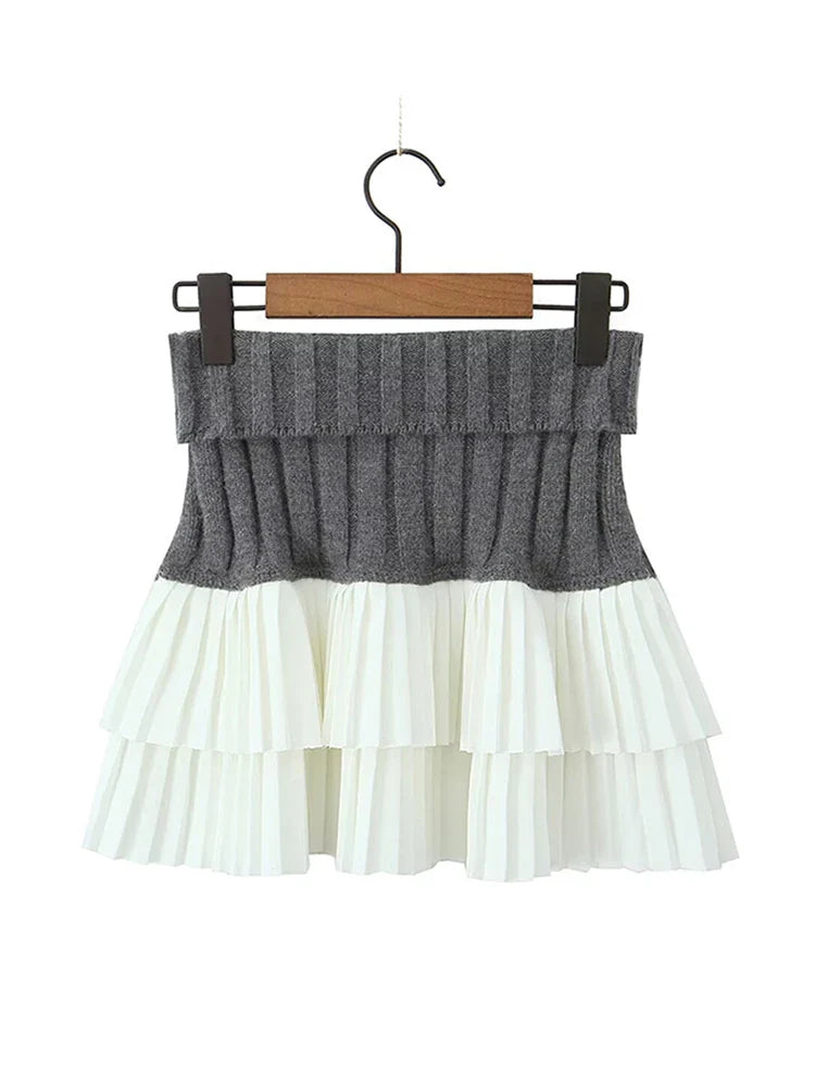 nvxiot  -  Sexy Knitted Double Layered Pleated Mini Skirt Women Elegant Sweet High Waist Cake Short Skirts Fluffy Autumn Street Party