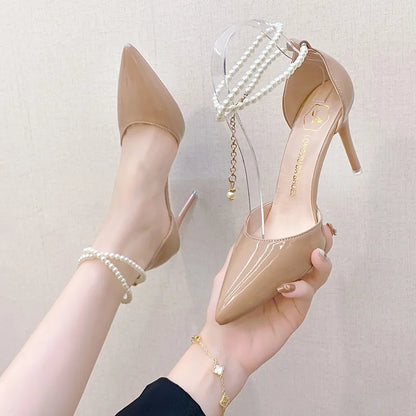 jinran High Quality Nude Color Ladies High Heels 2024 Classic One Word Buckle Women's Pumps Fashion Pointed Toe Elegant Dress Shoes