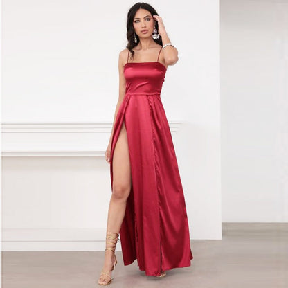 jinran Woman Summer Long Evening Dress Slim Split Backless Bandage Pullover High Waist Banquet Sexy Female Elegant Maxi Slip Dresses