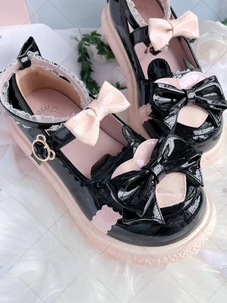 jinran Star Bear Design Cream Soft Soled Lolita Shoes Women Summer Patent Leather Bright Shoes Female Student Style Small Leather Shoes