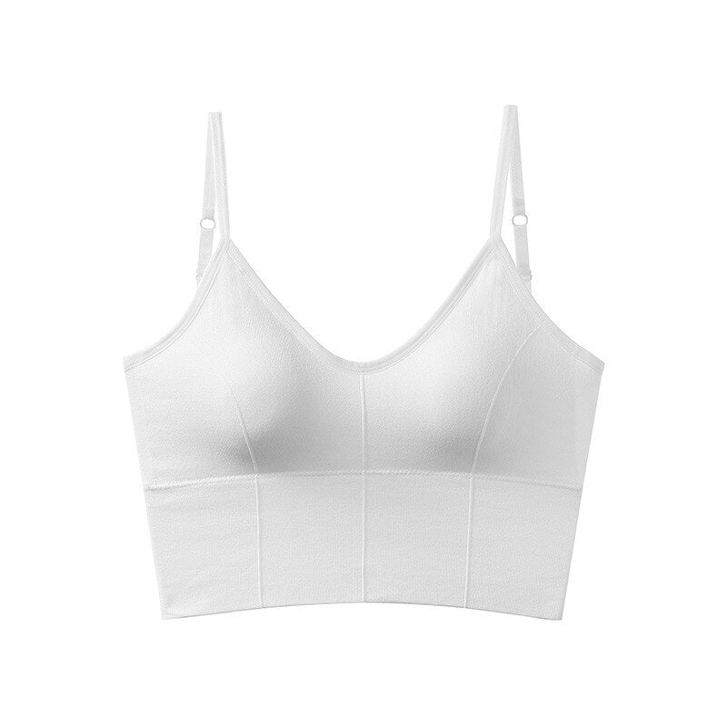 jinran Sexy Crop Top Women V-Neck Big U Shape Beautiful Back Padded Tank Top Push Up Wireless Comfortable Underwear 2022 New