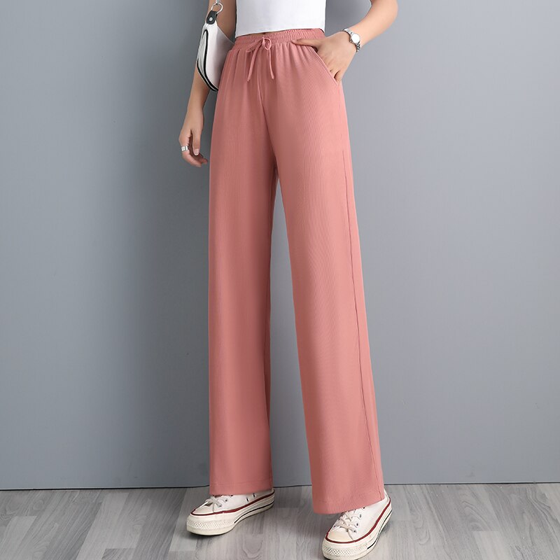 jinran Ice Silk Wide Leg Pants Women'S Spring High Waist Hanging Feeling Loose Summer Thin Casual Straight Tube Feeling Trouser