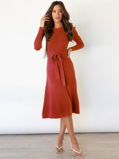 jinran New Autumn Winter Bubble Long-sleeved Knit Skirt with High Waist and Long Swing Dress Fashion Bottoming Sweater Skirt Dresses