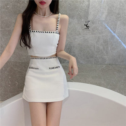 jinran Small Fragrant Breeze Crop Top Women Sexy Knitting Camisole Fashion High Waist Hip Skirt Suit 2022 Summer New