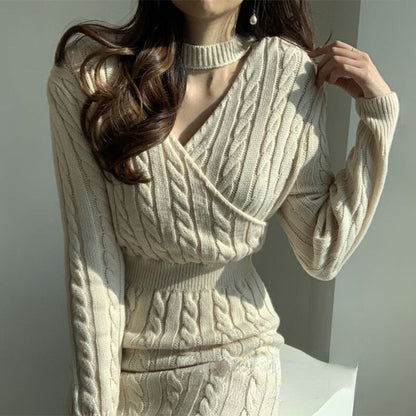 jinran Retro Split Knit Dress Women's Autumn Winter New Waist Slimming Bottoming Sweater Skirt Dress for Women Sweaters Dresses