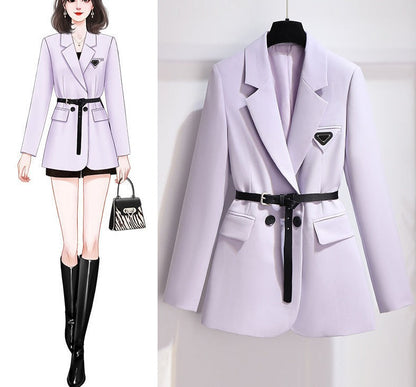 jinran Women Elegant Purple Casual Blazer Spring Autumn 2022 Korean Fashion High-End Suit Coat with Belt Office Lady Work Jacket New