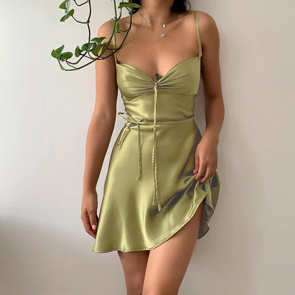 jinran Green Mini Dress Sexy Satin Slip Summer Dress Beach Outfits for Women Fashion Sleeveless Purple Slim Club Party Dresses