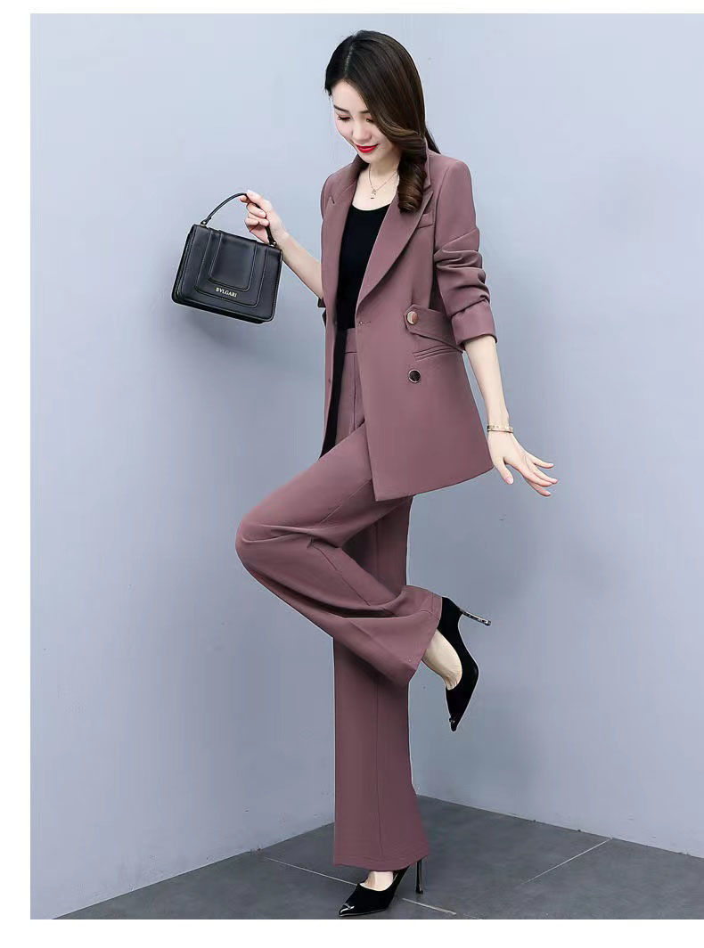 jinran Korean Version High Sense Temperament Professional Suit Elegant Woman 2022 Spring New Style Suit Wide Leg Pants Two-piece Set