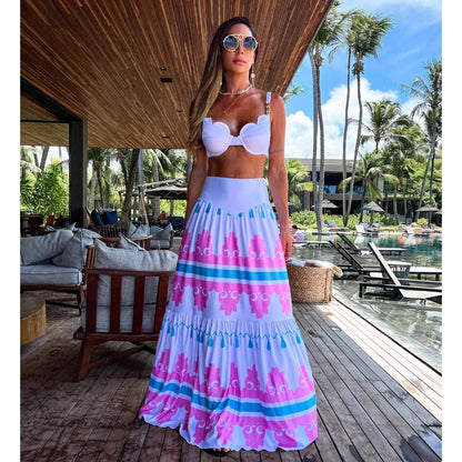 jinran 2024 Dress Women Summer V Neck Spaghetti Strap Floral Sleeveless Casual Split Long Maxi Dress Halter Cover Up