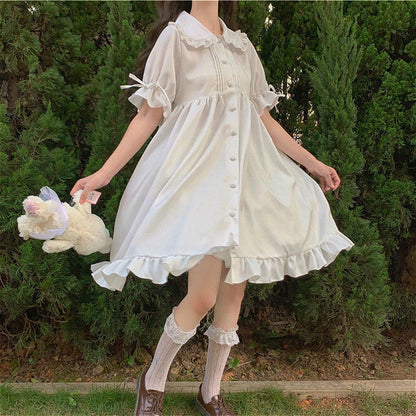 jinran Dresses Women Japanese Style Sweetie Loose All-match Students Kawaii Comfortable Solid Trendy Knee-length Popular Lovely Summer