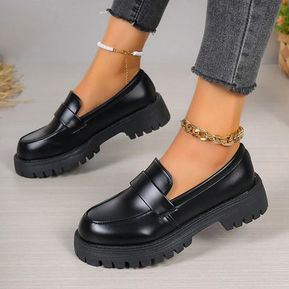 jinran British Style Platform Loafers Women 2024 Plus Size Round Toe Single Shoes Woman Thick Bottom Pu Leather Shoes Mujer